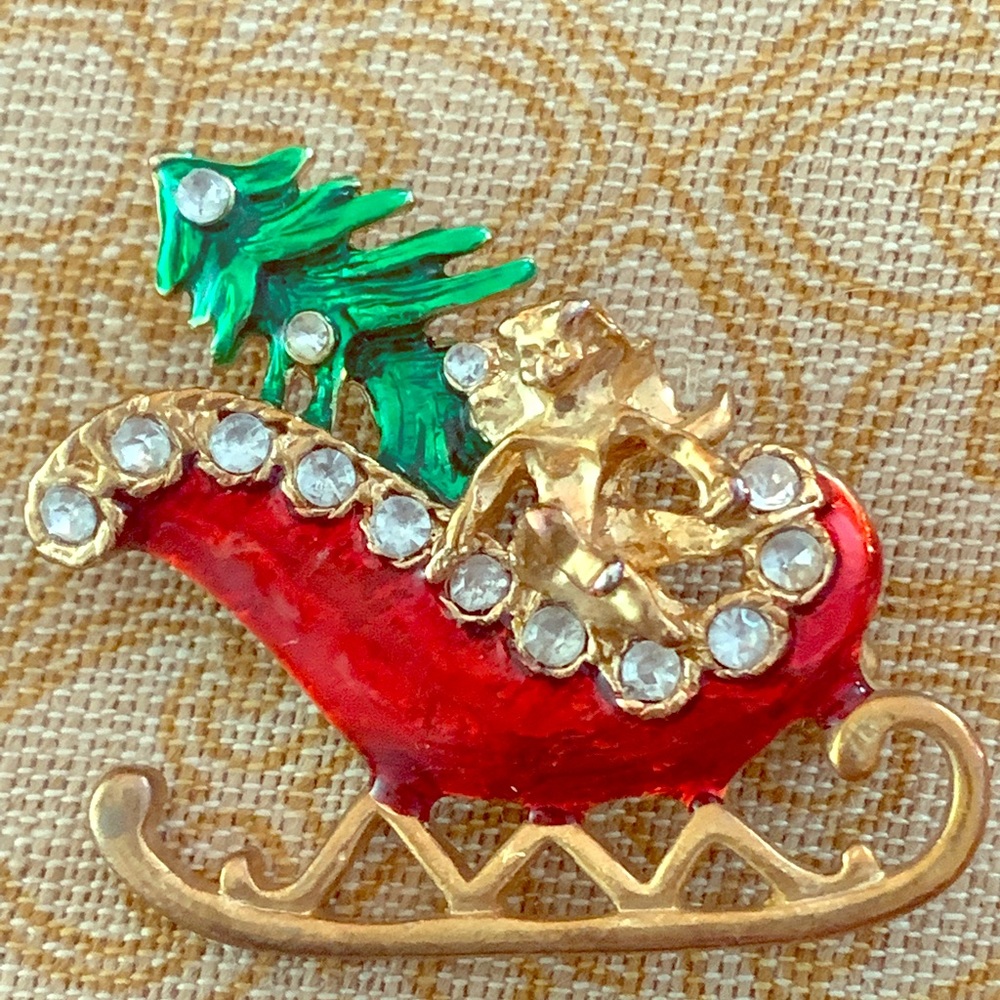Santa sleigh brooch deco pin VTG, estate, excellent condition, rare!